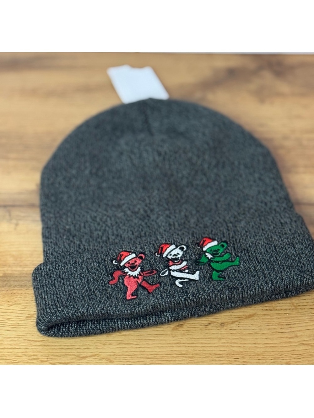 NWT Gray Beanie with Holiday Dancing Bears Embroidery Grateful Dead 80s band